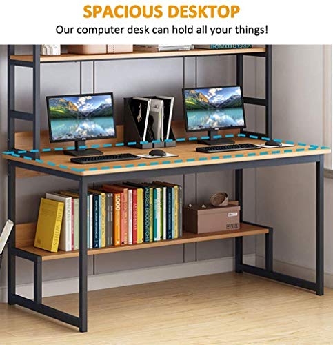 Desk Setup Dual Monitor - 55-Inch Wide Computer Desk With Hutch,