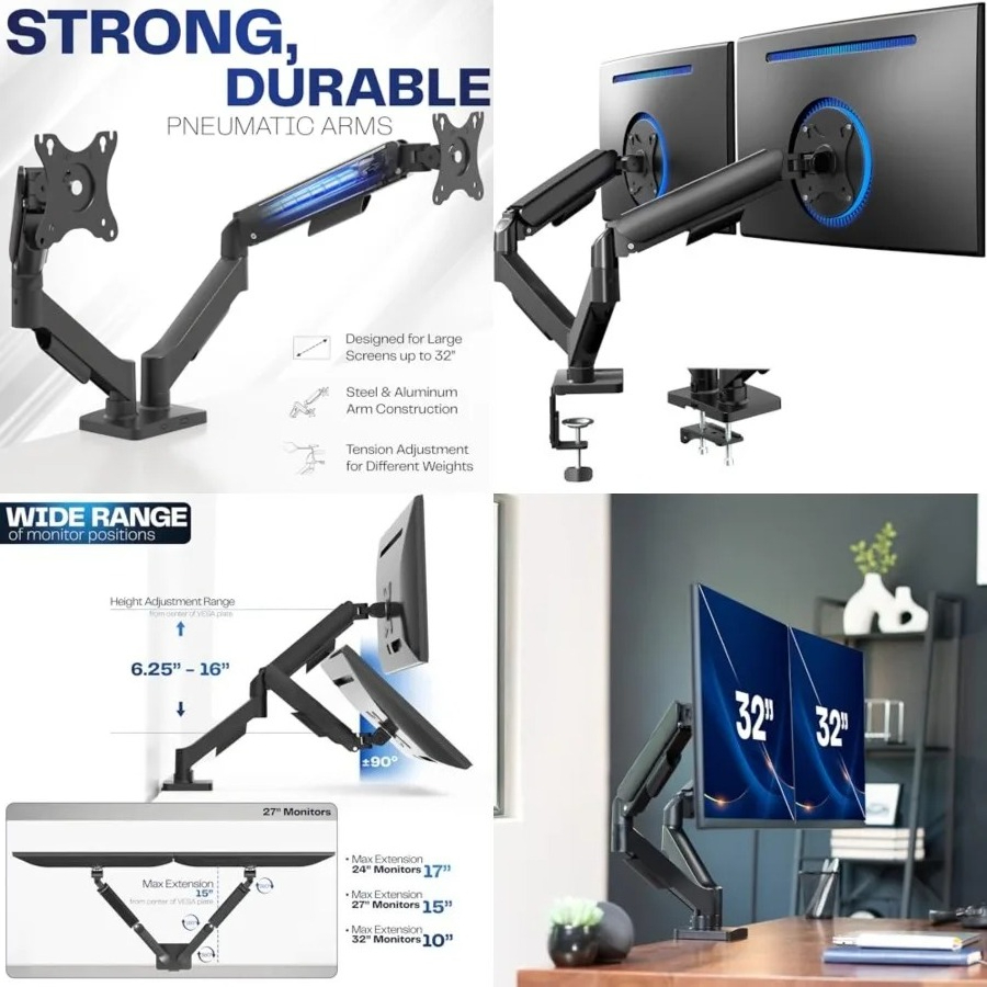 Dual Monitor Stand, Fully Adju - огляд і ціна Desk Setup Dual Monitor