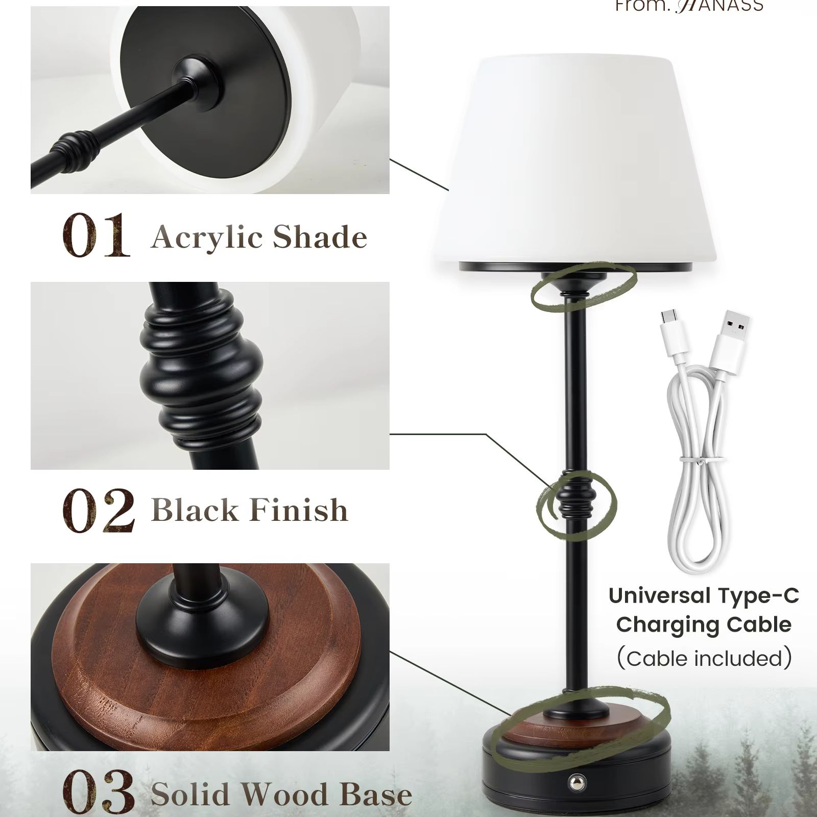 Cordless Table Lamps Set of  5 - огляд і ціна Desk Setup Room