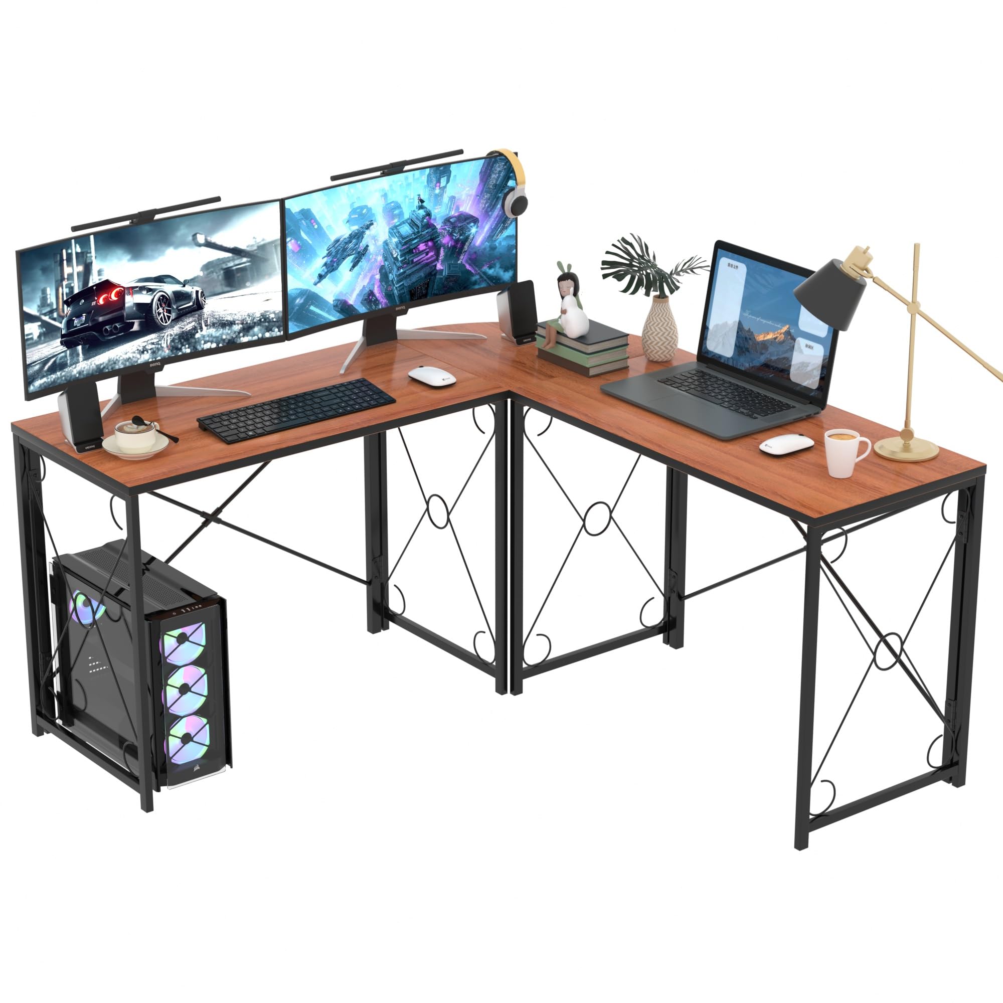 L-Shaped Computer Desk With Me - огляд і ціна Desk Setup Dual Monitor