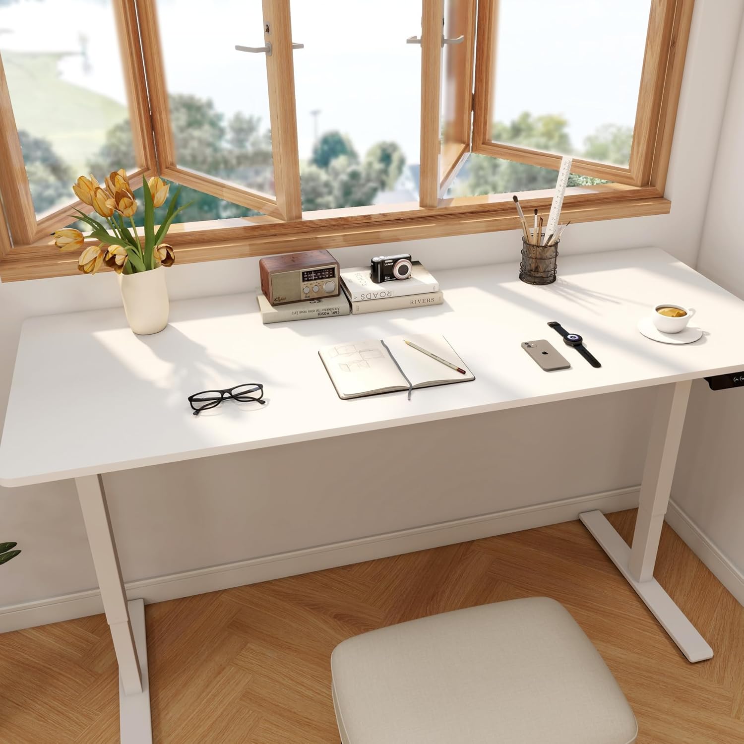 Large Electric Standing Desk w - огляд і ціна Desk Setup Dual Monitor