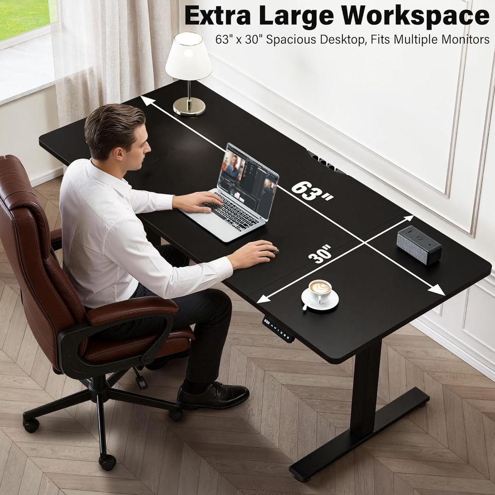 Large 63x30 Electric Adjustabl - огляд і ціна Desk Setup Dual Monitor