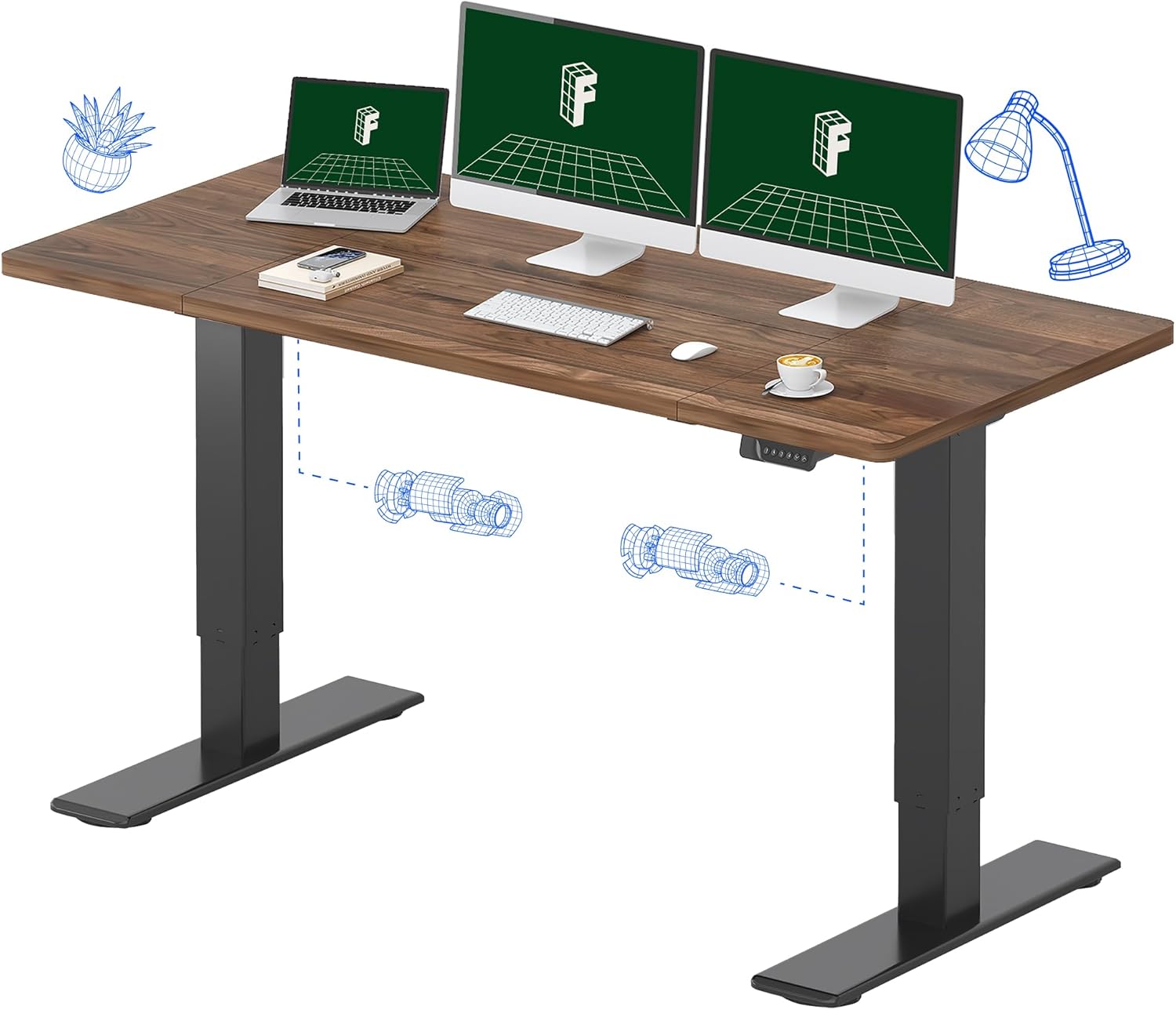 Large Electric Standing Desk w - огляд і ціна Desk Setup Dual Monitor