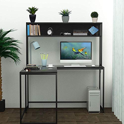 55 Inch Black L-Shape Corner W - огляд і ціна Desk Setup Dual Monitor