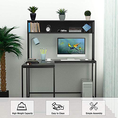 55 Inch Black L-Shape Corner W - огляд і ціна Desk Setup Dual Monitor