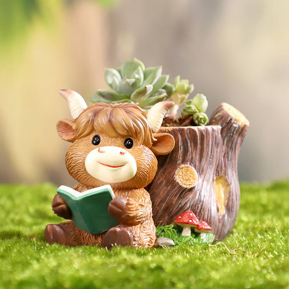 Cute Highland Cow Resin Plante - огляд і ціна Desk Setup Plant