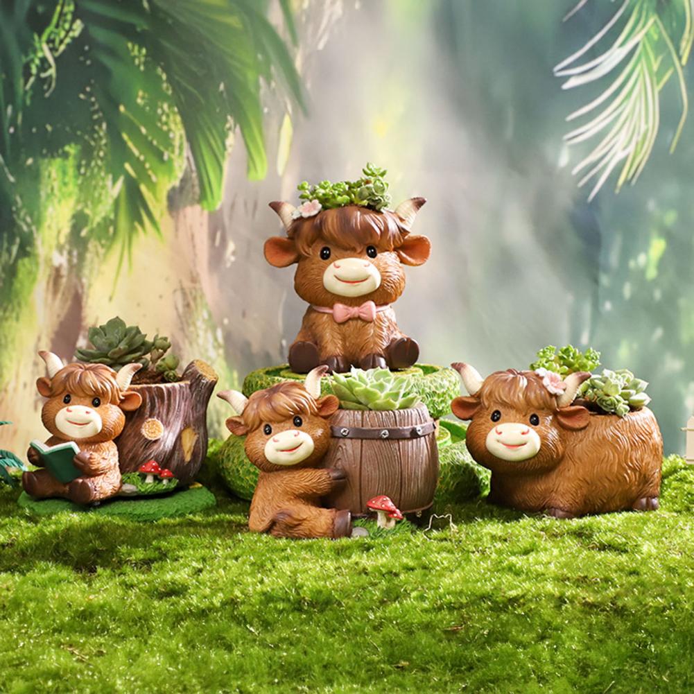 Cute Highland Cow Resin Plante - огляд і ціна Desk Setup Plant