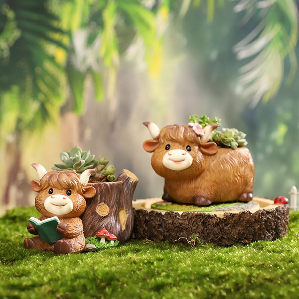 Cute Highland Cow Resin Plante - огляд і ціна Desk Setup Plant