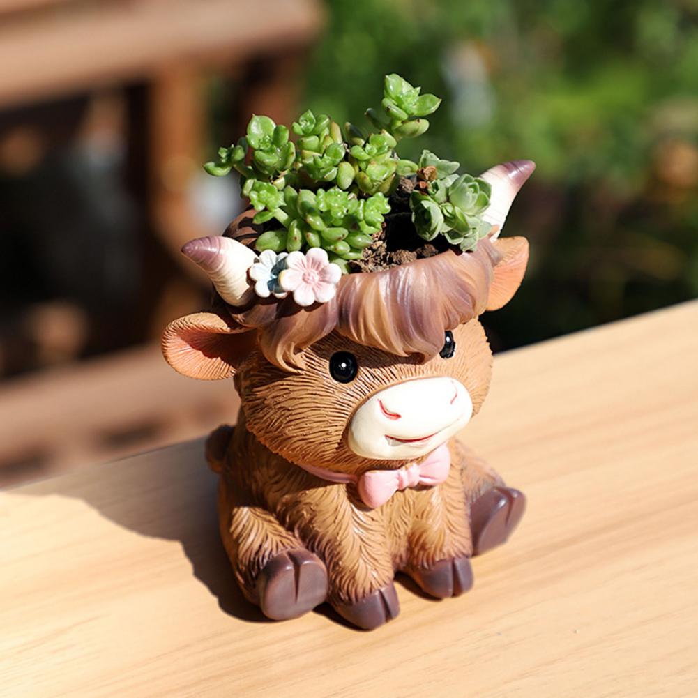 Cute Highland Cow Resin Plante - огляд і ціна Desk Setup Plant