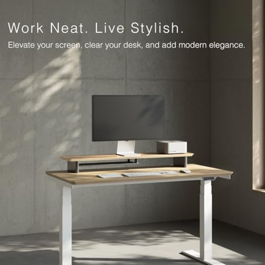 White Oak Dual-Tier Ergonomic  - огляд і ціна Desk Setup Dual Monitor