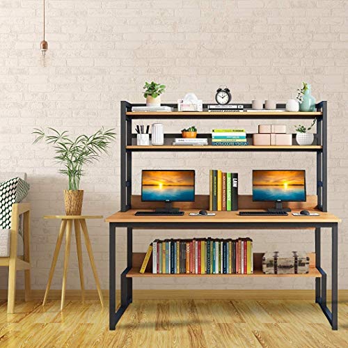 55-Inch Wide Computer Desk Wit - огляд і ціна Desk Setup Dual Monitor