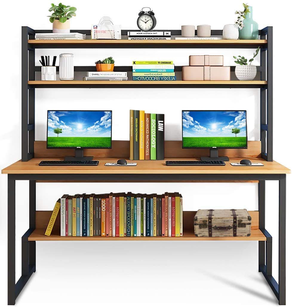 55-Inch Wide Computer Desk Wit - огляд і ціна Desk Setup Dual Monitor